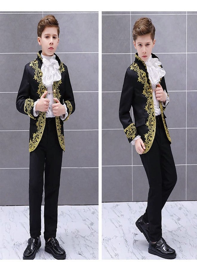 STIOEDYUAN Boy Prince Costume Victorian Gothic Palace Blazer Suit Royal King Outfit Party Cosplay Halloween Costumes Kids (Black, XS) - Image 3